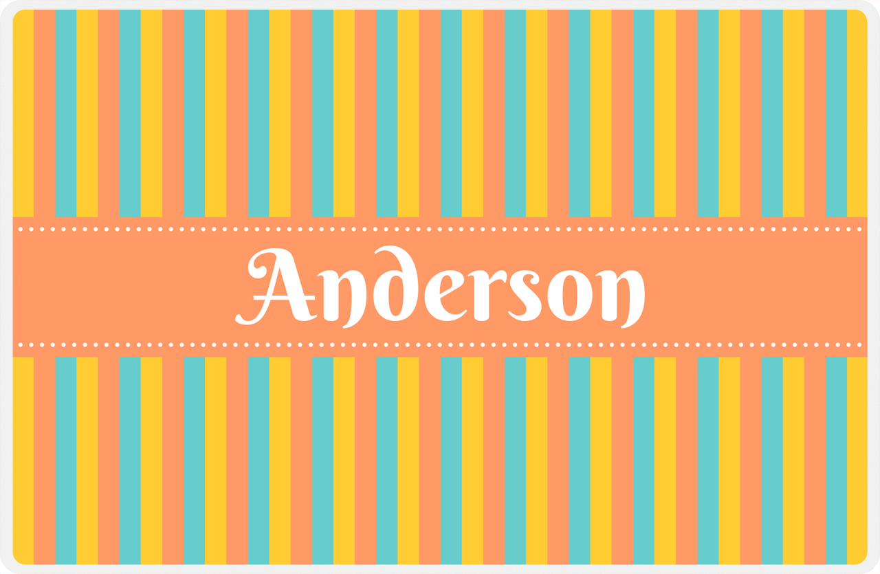 Personalized Vertical Stripes II Placemat - Viking Blue and Mustard - Tangerine Ribbon Frame -  View