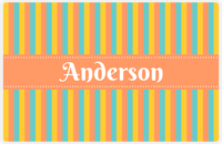 Thumbnail for Personalized Vertical Stripes II Placemat - Viking Blue and Mustard - Tangerine Ribbon Frame -  View