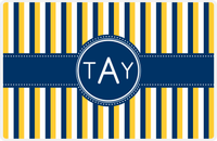 Thumbnail for Personalized Vertical Stripes II Placemat - Navy and Mustard - Navy Circle Frame with Ribbon -  View