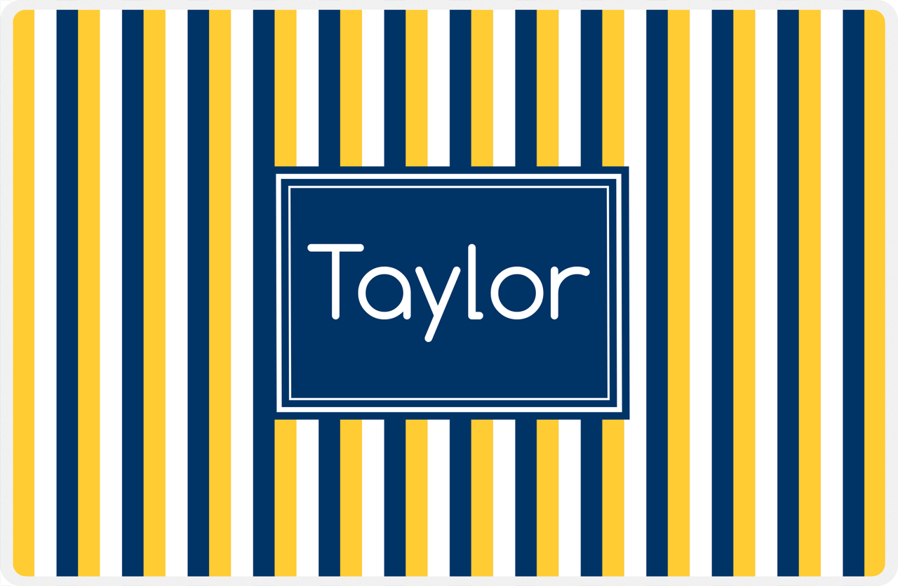 Personalized Vertical Stripes II Placemat - Navy and Mustard - Navy Rectangle Frame -  View