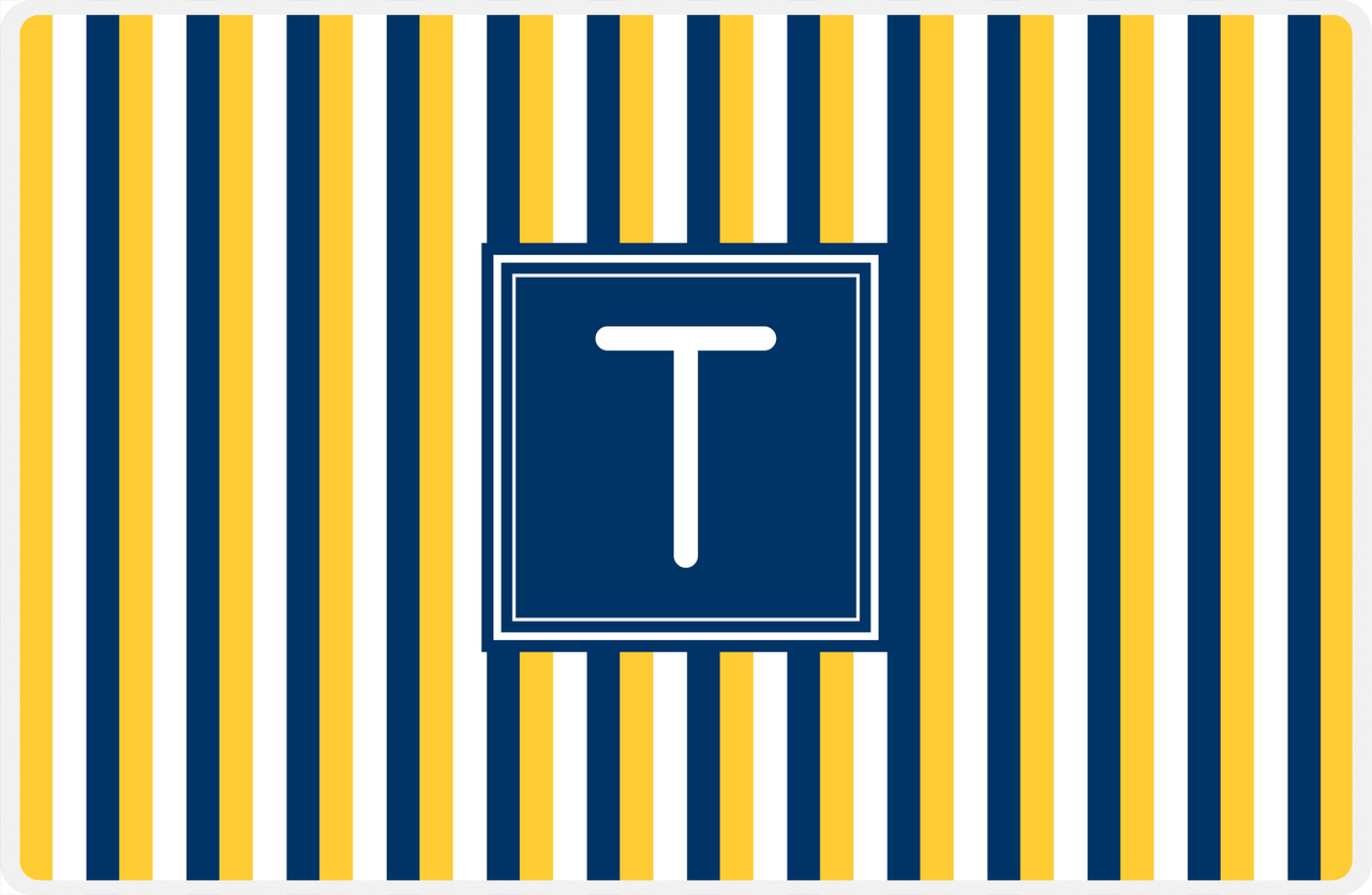 Personalized Vertical Stripes II Placemat - Navy and Mustard - Navy Square Frame -  View
