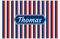Thumbnail for Personalized Vertical Stripes II Placemat - Cherry Red and White - Navy Decorative Rectangle Frame -  View
