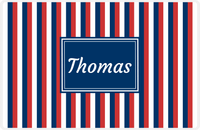 Thumbnail for Personalized Vertical Stripes II Placemat - Cherry Red and White - Navy Rectangle Frame -  View