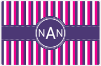 Thumbnail for Personalized Vertical Stripes II Placemat - Hot Pink and White - Indigo Circle Frame with Ribbon -  View