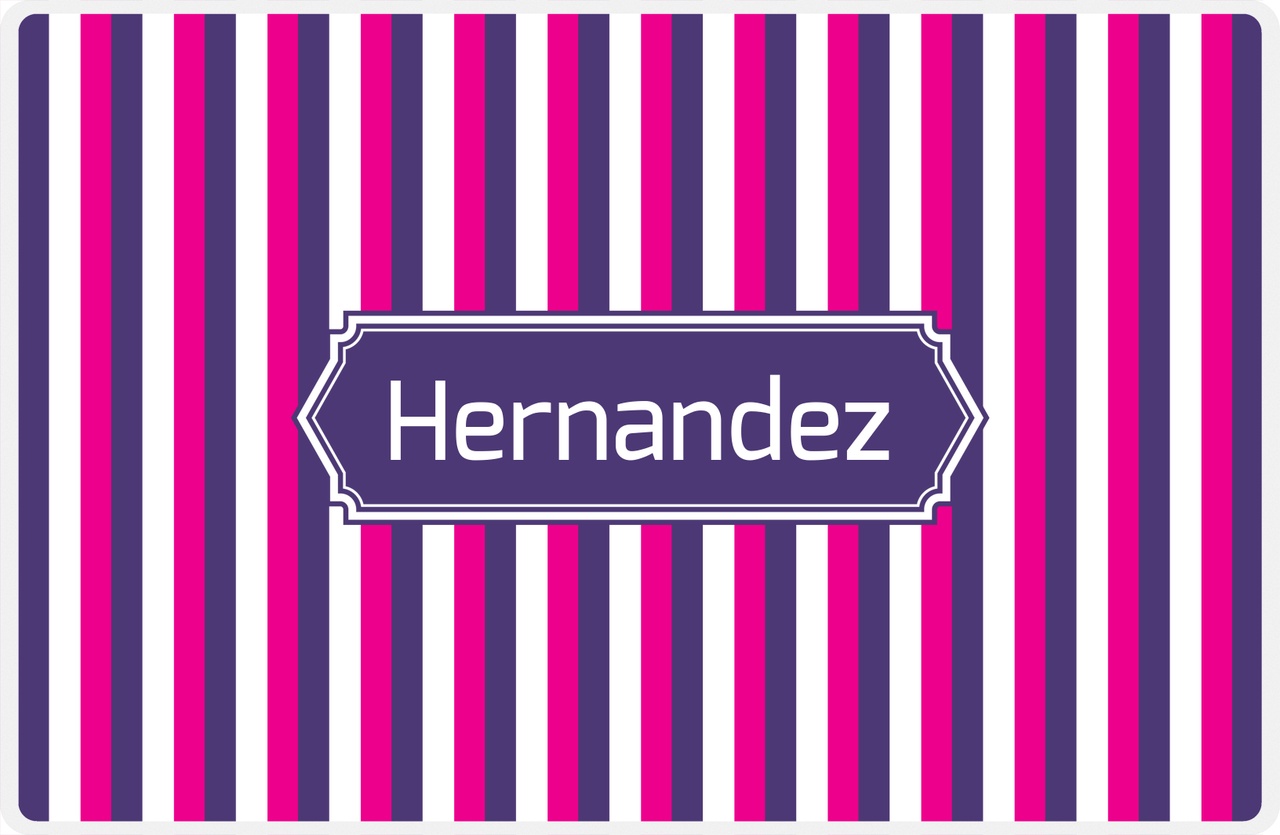 Personalized Vertical Stripes II Placemat - Hot Pink and White - Indigo Decorative Rectangle Frame -  View
