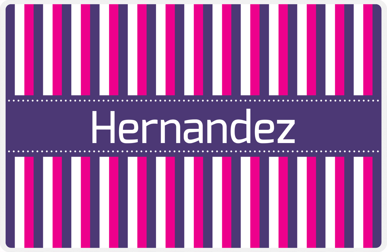 Personalized Vertical Stripes II Placemat - Hot Pink and White - Indigo Ribbon Frame -  View