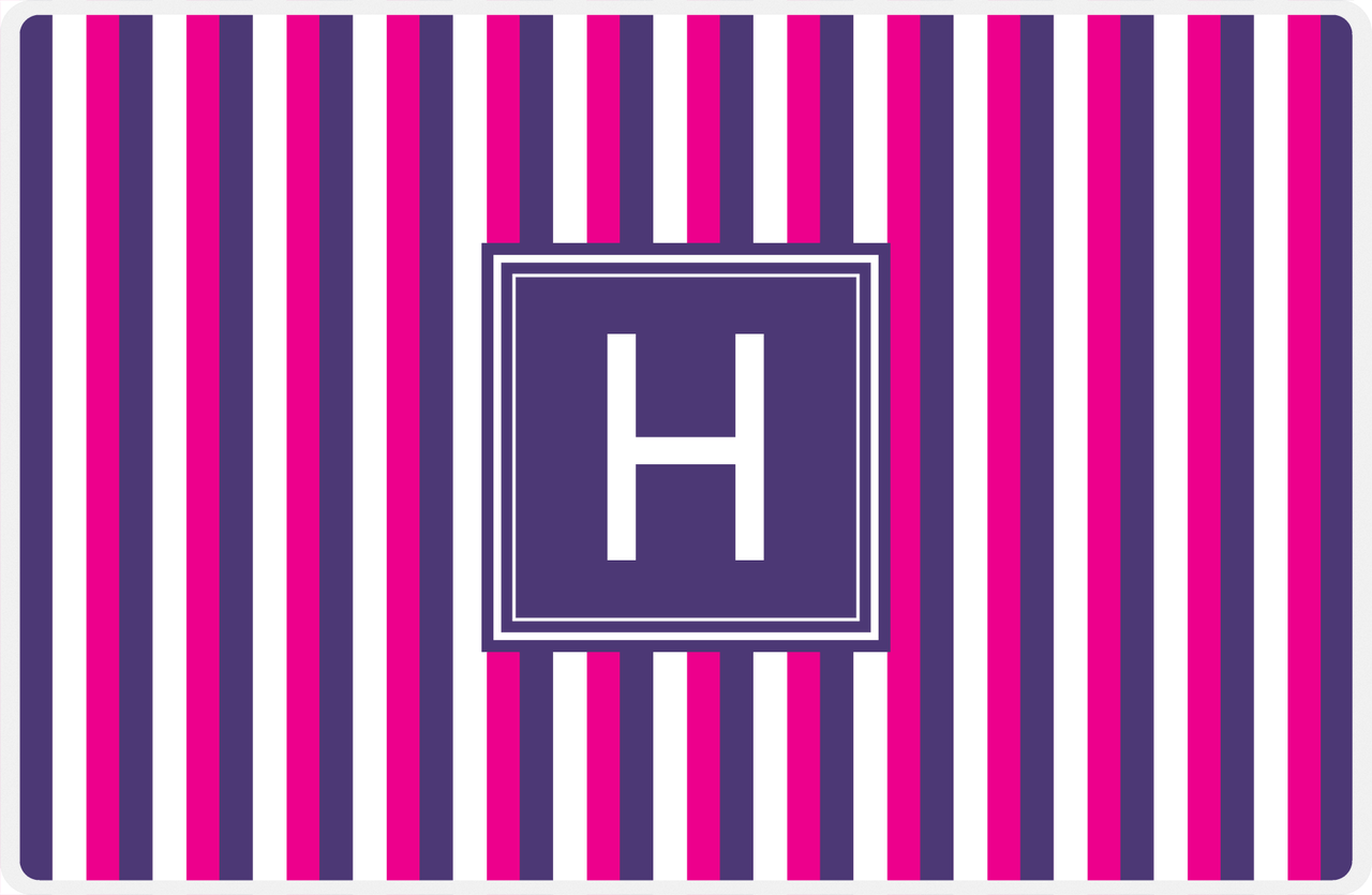 Personalized Vertical Stripes II Placemat - Hot Pink and White - Indigo Square Frame -  View