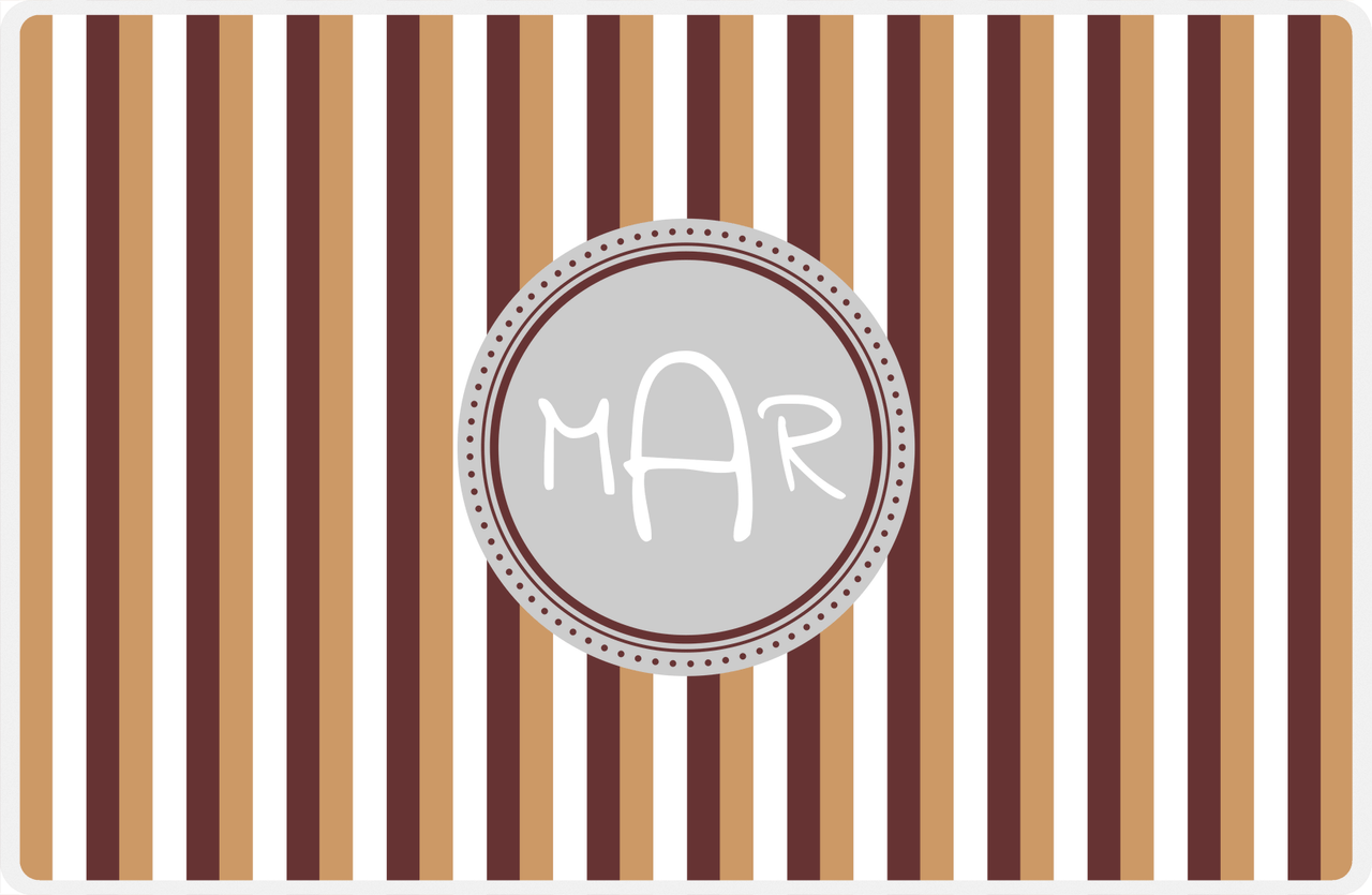 Personalized Vertical Stripes II Placemat - Brown and White - Light Grey Circle Frame -  View