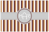 Thumbnail for Personalized Vertical Stripes II Placemat - Brown and White - Light Grey Circle Frame with Ribbon -  View