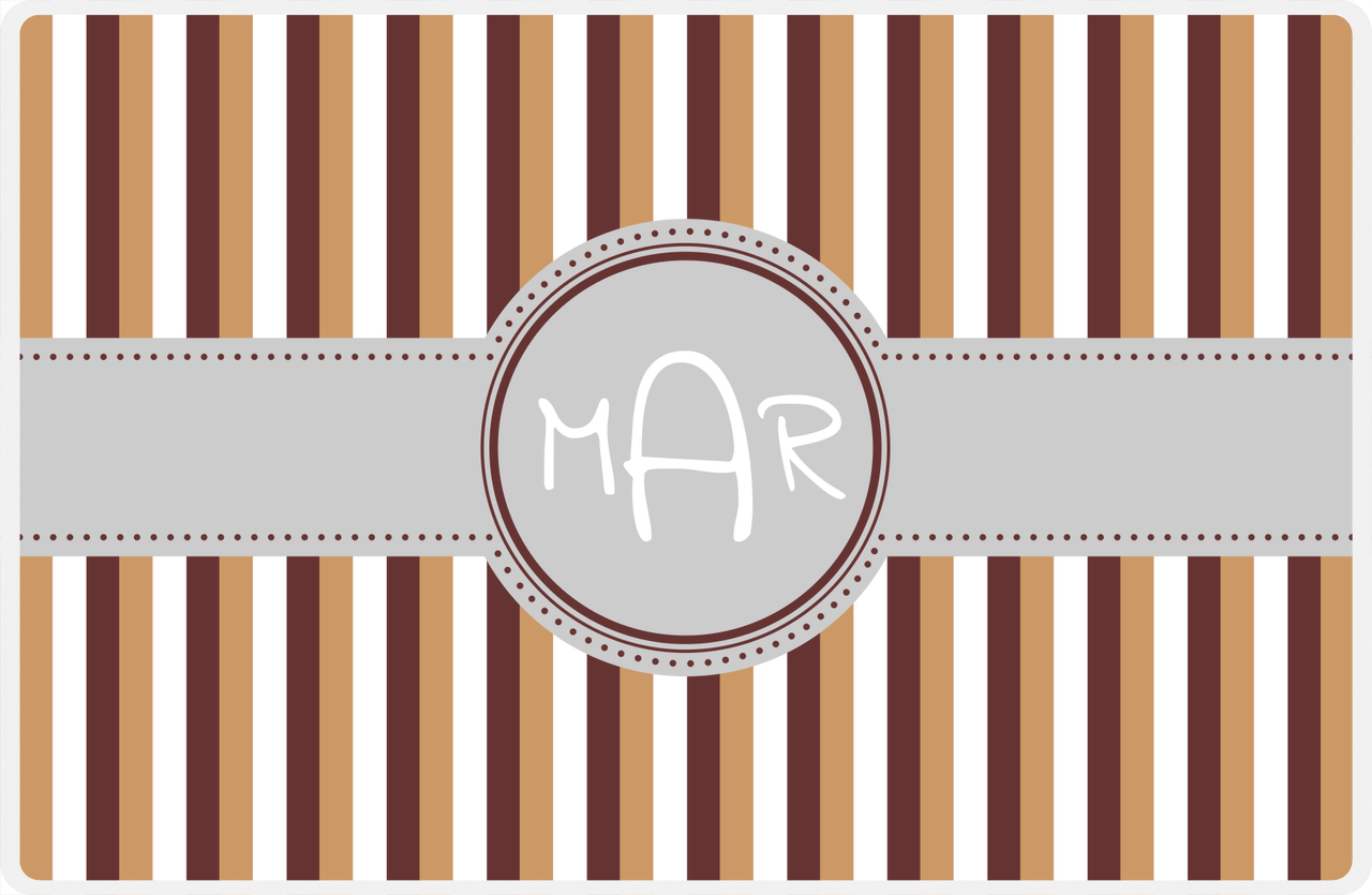 Personalized Vertical Stripes II Placemat - Brown and White - Light Grey Circle Frame with Ribbon -  View