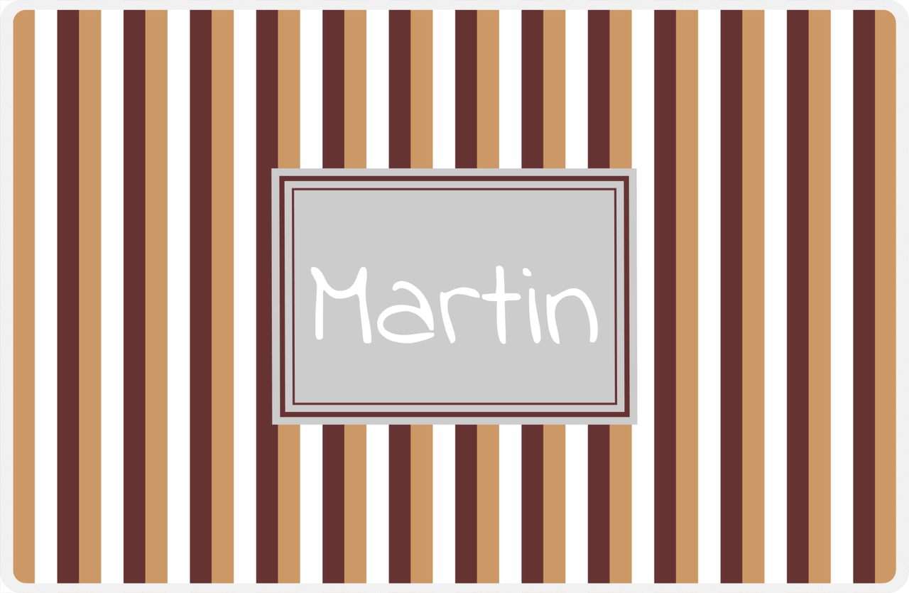 Personalized Vertical Stripes II Placemat - Brown and White - Light Grey Rectangle Frame -  View