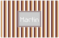 Thumbnail for Personalized Vertical Stripes II Placemat - Brown and White - Light Grey Rectangle Frame -  View