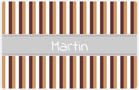 Thumbnail for Personalized Vertical Stripes II Placemat - Brown and White - Light Grey Ribbon Frame -  View