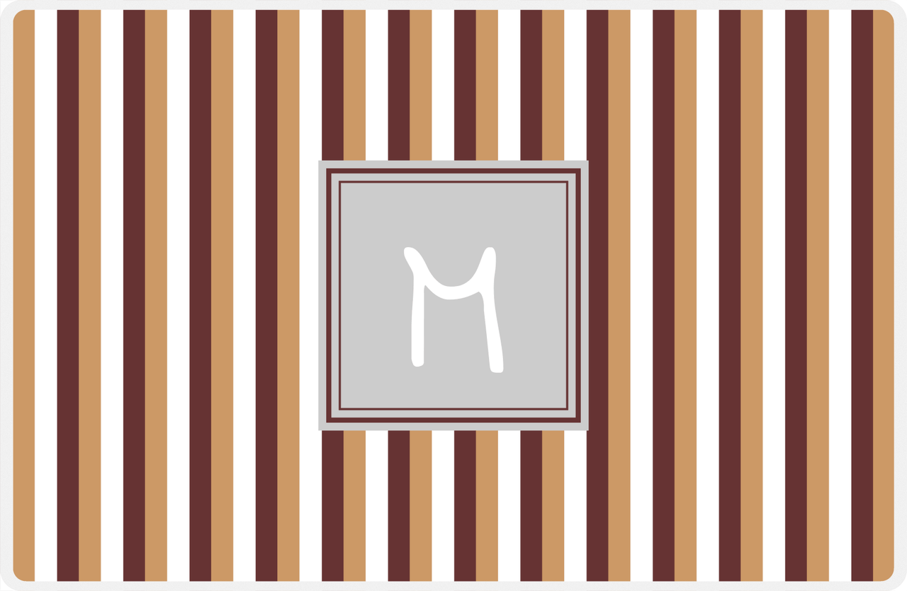 Personalized Vertical Stripes II Placemat - Brown and White - Light Grey Square Frame -  View