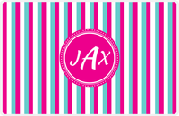 Thumbnail for Personalized Vertical Stripes II Placemat - Viking Blue and White - Hot Pink Circle Frame -  View