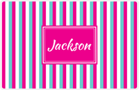Thumbnail for Personalized Vertical Stripes II Placemat - Viking Blue and White - Hot Pink Rectangle Frame -  View