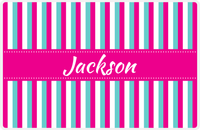 Thumbnail for Personalized Vertical Stripes II Placemat - Viking Blue and White - Hot Pink Ribbon Frame -  View