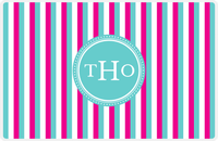 Thumbnail for Personalized Vertical Stripes II Placemat - Hot Pink and White - Viking Blue Circle Frame -  View