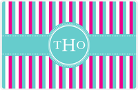 Thumbnail for Personalized Vertical Stripes II Placemat - Hot Pink and White - Viking Blue Circle Frame with Ribbon -  View