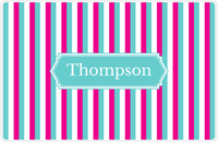 Thumbnail for Personalized Vertical Stripes II Placemat - Hot Pink and White - Viking Blue Decorative Rectangle Frame -  View