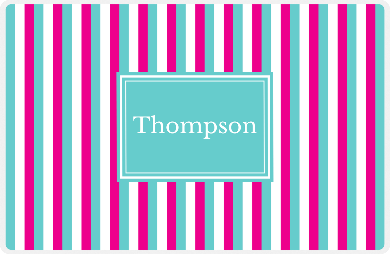 Personalized Vertical Stripes II Placemat - Hot Pink and White - Viking Blue Rectangle Frame -  View