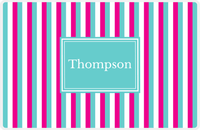 Thumbnail for Personalized Vertical Stripes II Placemat - Hot Pink and White - Viking Blue Rectangle Frame -  View