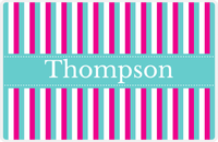 Thumbnail for Personalized Vertical Stripes II Placemat - Hot Pink and White - Viking Blue Ribbon Frame -  View