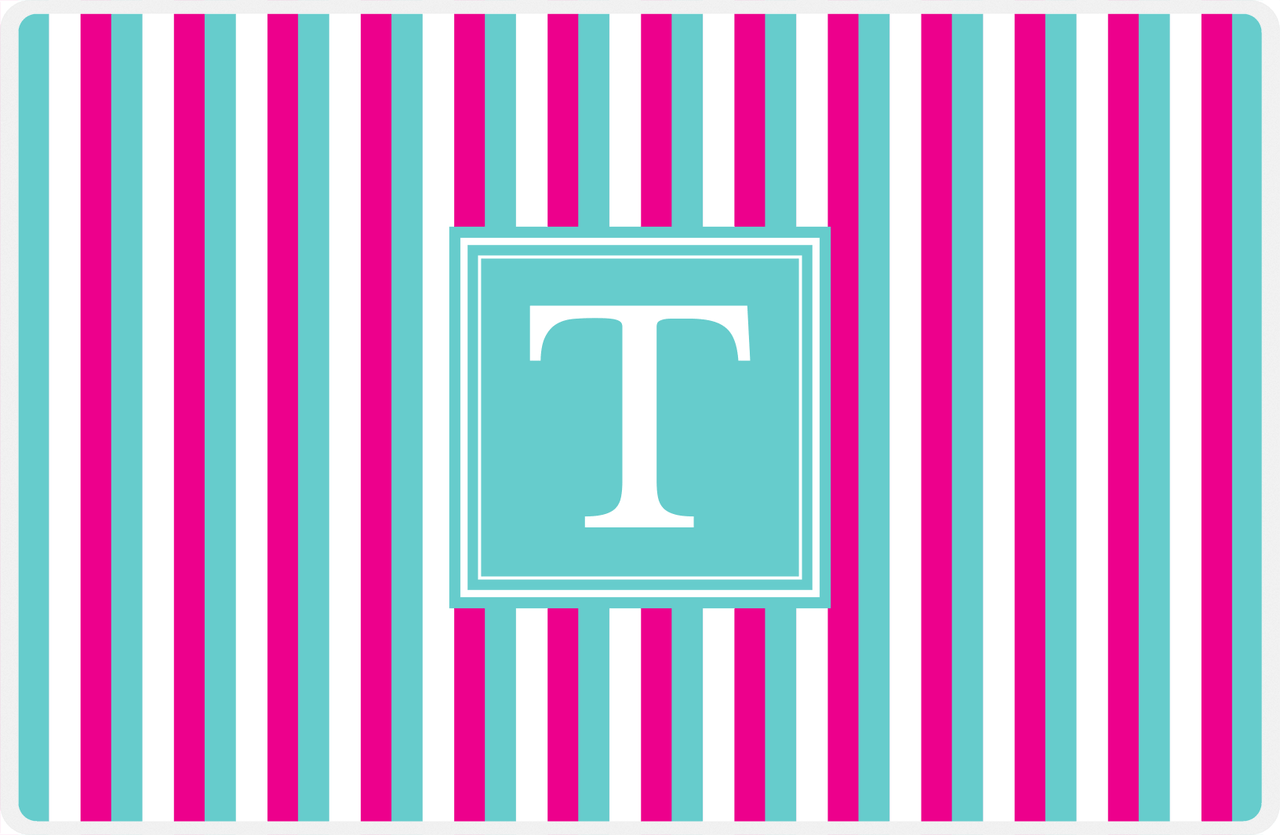 Personalized Vertical Stripes II Placemat - Hot Pink and White - Viking Blue Square Frame -  View
