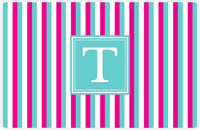 Thumbnail for Personalized Vertical Stripes II Placemat - Hot Pink and White - Viking Blue Square Frame -  View