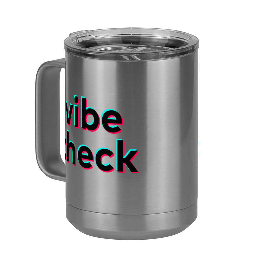 Vibe Check Coffee Mug Tumbler with Handle (15 oz) - TikTok Trends - Front Left View