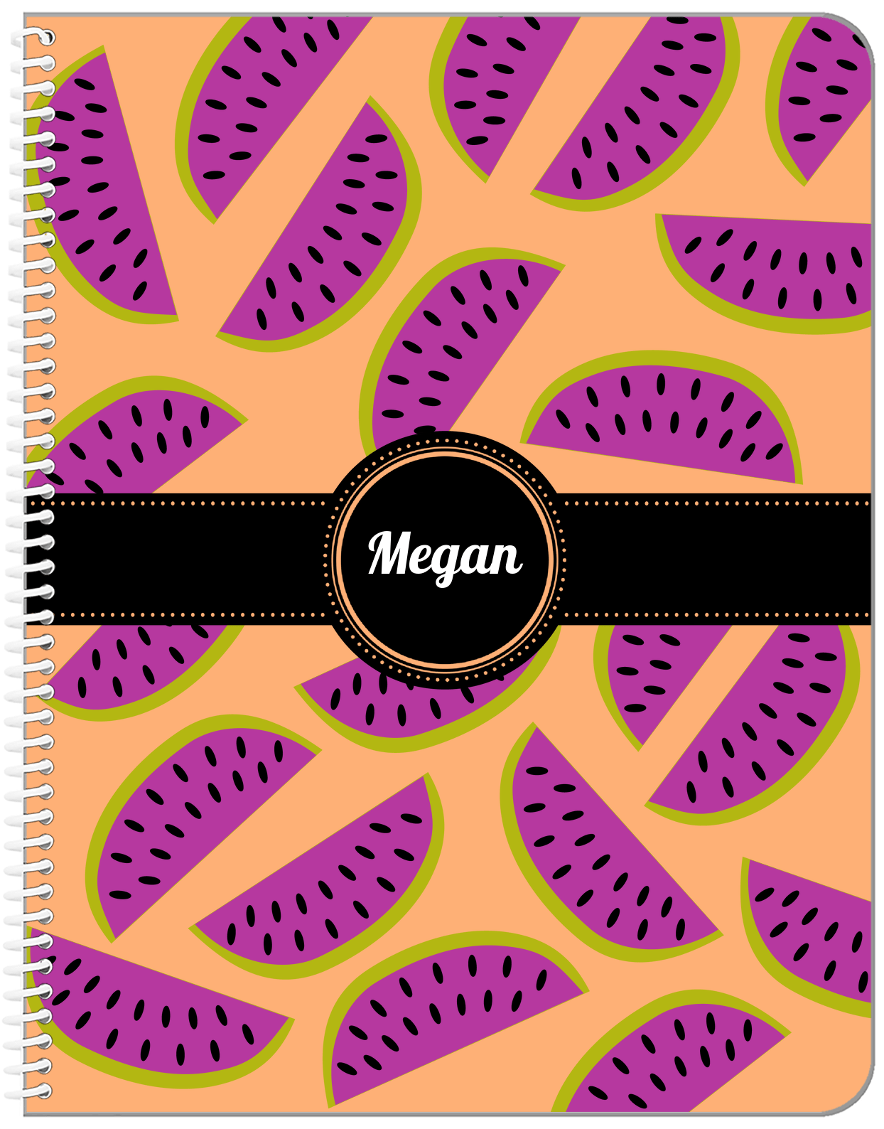 Personalized Watermelon Notebook - Circle Ribbon Nameplate - Front View