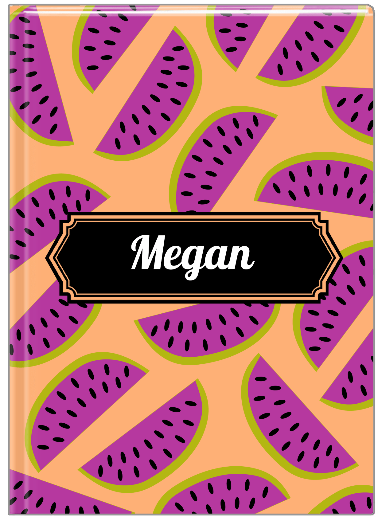 Personalized Watermelon Journal - Tan Background - Decorative Rectangle Nameplate - Front View