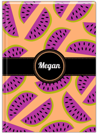 Thumbnail for Personalized Watermelon Journal - Tan Background - Circle Ribbon Nameplate - Front View