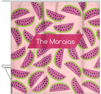Thumbnail for Personalized Watermelon Shower Curtain - Angled Rectangle Nameplate - Hanging View