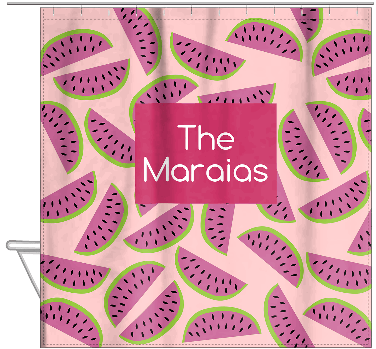 Personalized Watermelon Shower Curtain - Rectangle Nameplate - Hanging View
