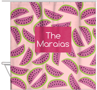 Thumbnail for Personalized Watermelon Shower Curtain - Rectangle Nameplate - Hanging View