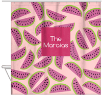 Thumbnail for Personalized Watermelon Shower Curtain - Square Nameplate - Hanging View