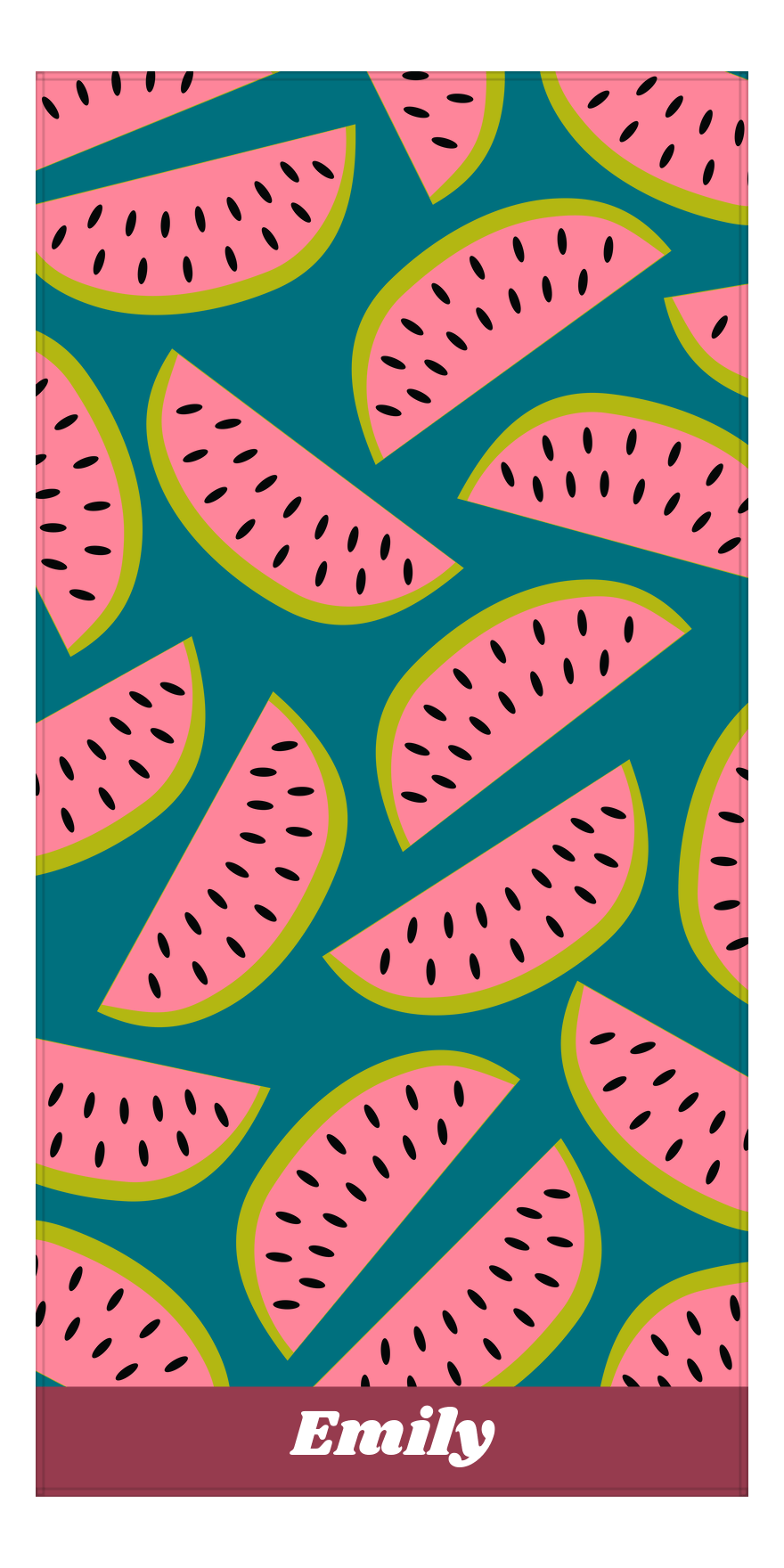 Personalized Watermelon Beach Towel - Teal Background - Front View