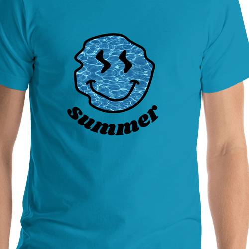 Personalized Water Smiley Face T-Shirt - Aqua - Shirt Close-Up View