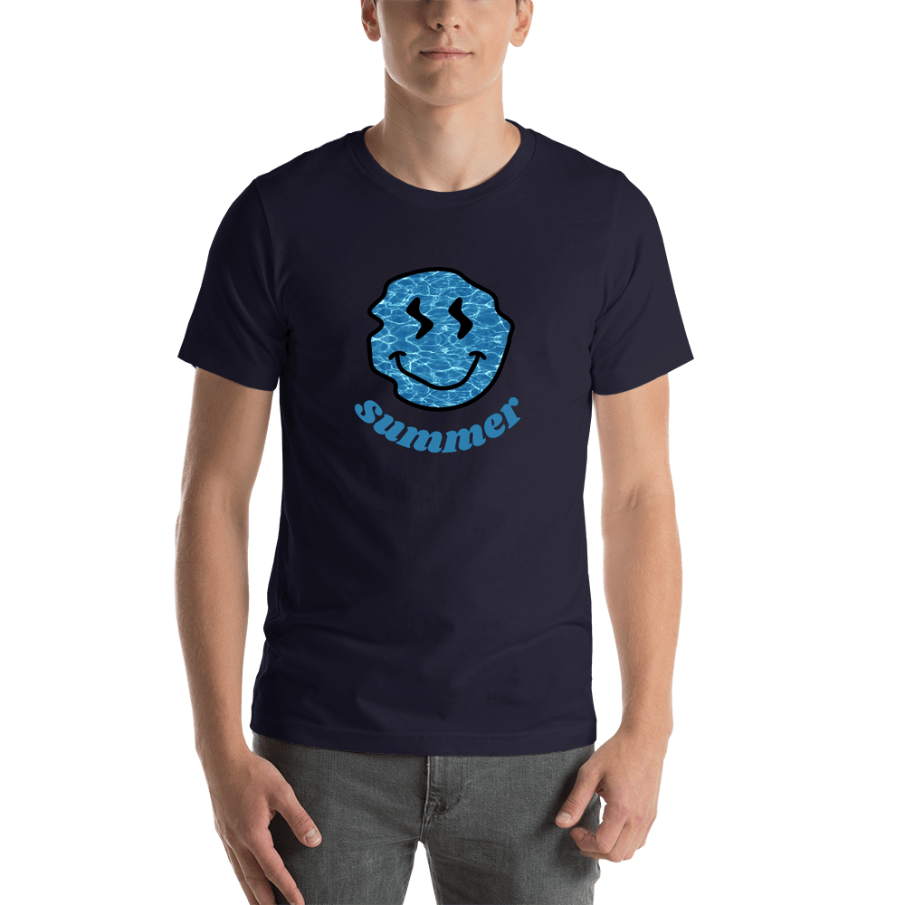 Personalized Water Smiley Face T-Shirt - Navy Blue - Shirt View