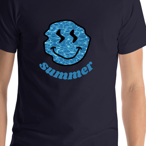 Personalized Water Smiley Face T-Shirt - Navy Blue - Shirt Close-Up View