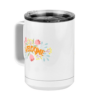 Thumbnail for Welcome Flowers Coffee Mug Tumbler with Handle (15 oz) - Front Left View