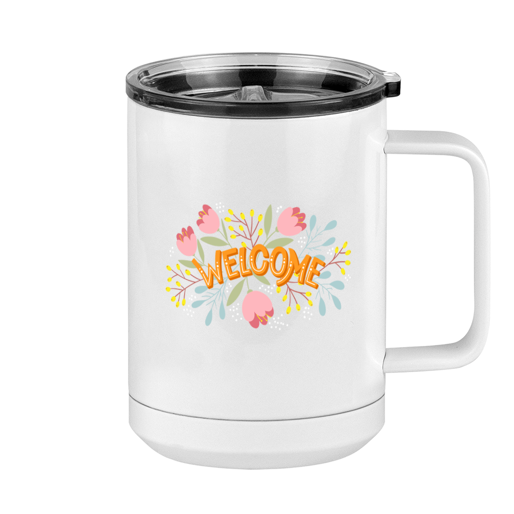 Welcome Flowers Coffee Mug Tumbler with Handle (15 oz) - Right View