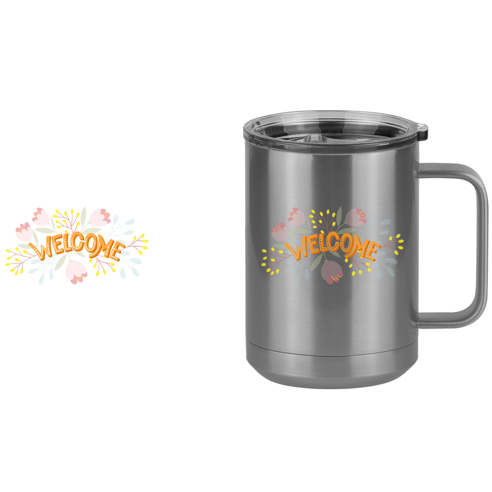 Welcome Flowers Coffee Mug Tumbler with Handle (15 oz) - Design View