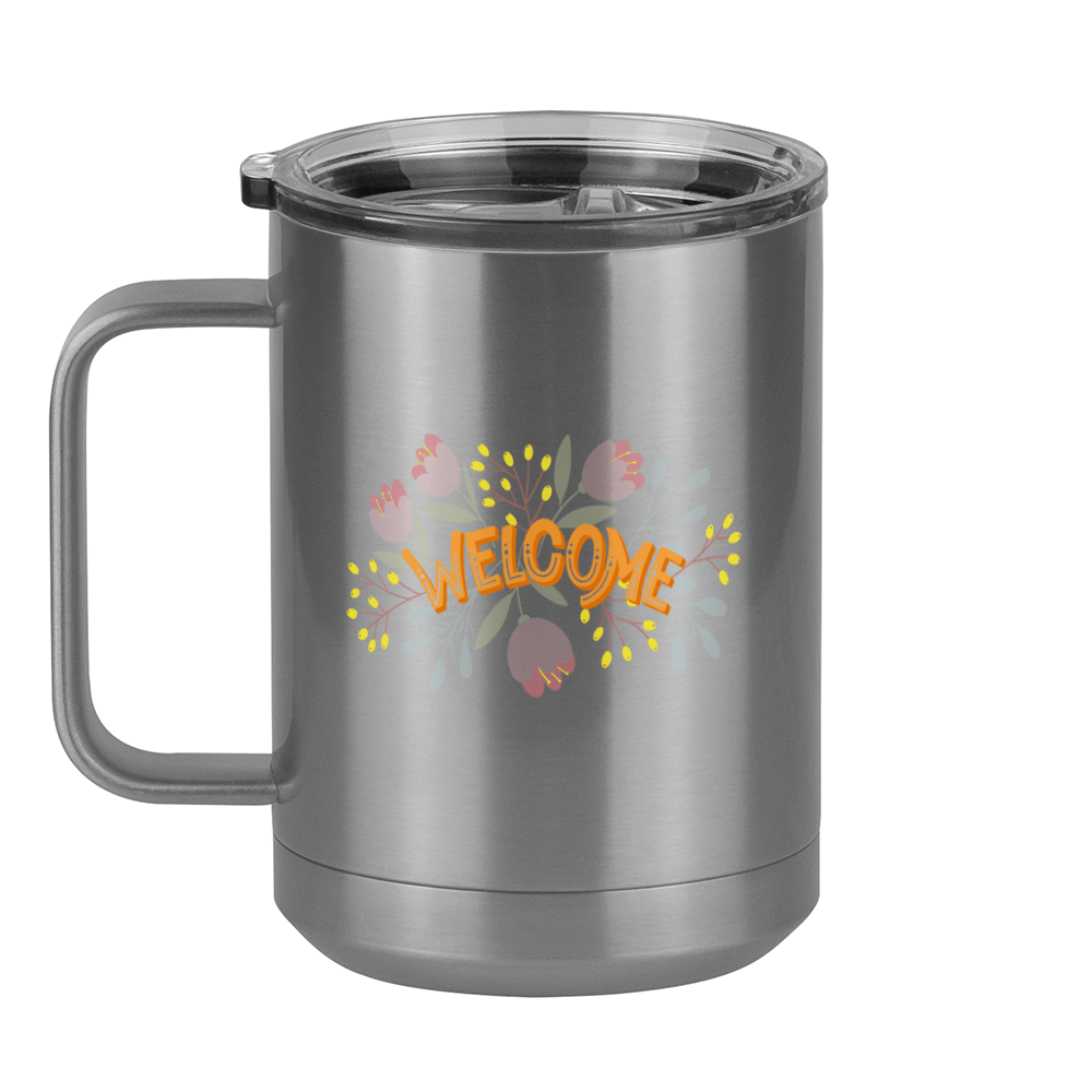 Welcome Flowers Coffee Mug Tumbler with Handle (15 oz) - Left View