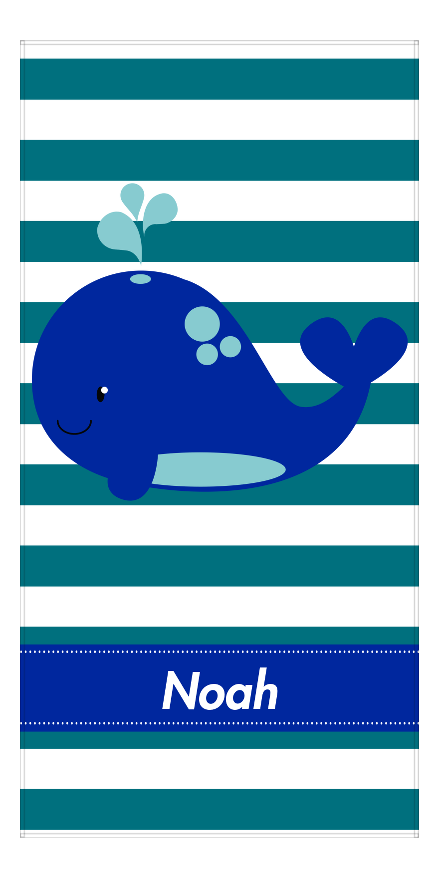 Personalized Whale Beach Towel with Stripes - Ribbon Nameplate - Front View