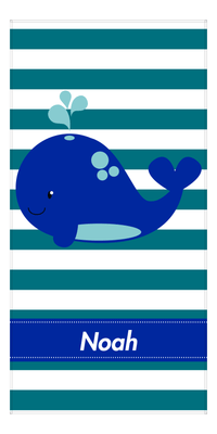 Thumbnail for Personalized Whale Beach Towel with Stripes - Ribbon Nameplate - Front View