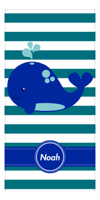 Thumbnail for Personalized Whale Beach Towel with Stripes - Circle Ribbon Nameplate - Front View