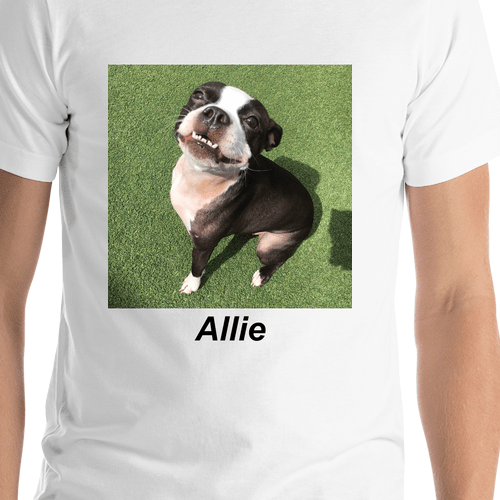 Personalized White T-Shirt - Upload Your Square Image - Text Below Photo - Shirt Close-Up View