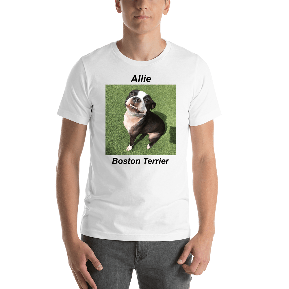 Personalized White T-Shirt - Upload Your Square Image - Text Above & Below Photo - Shirt View